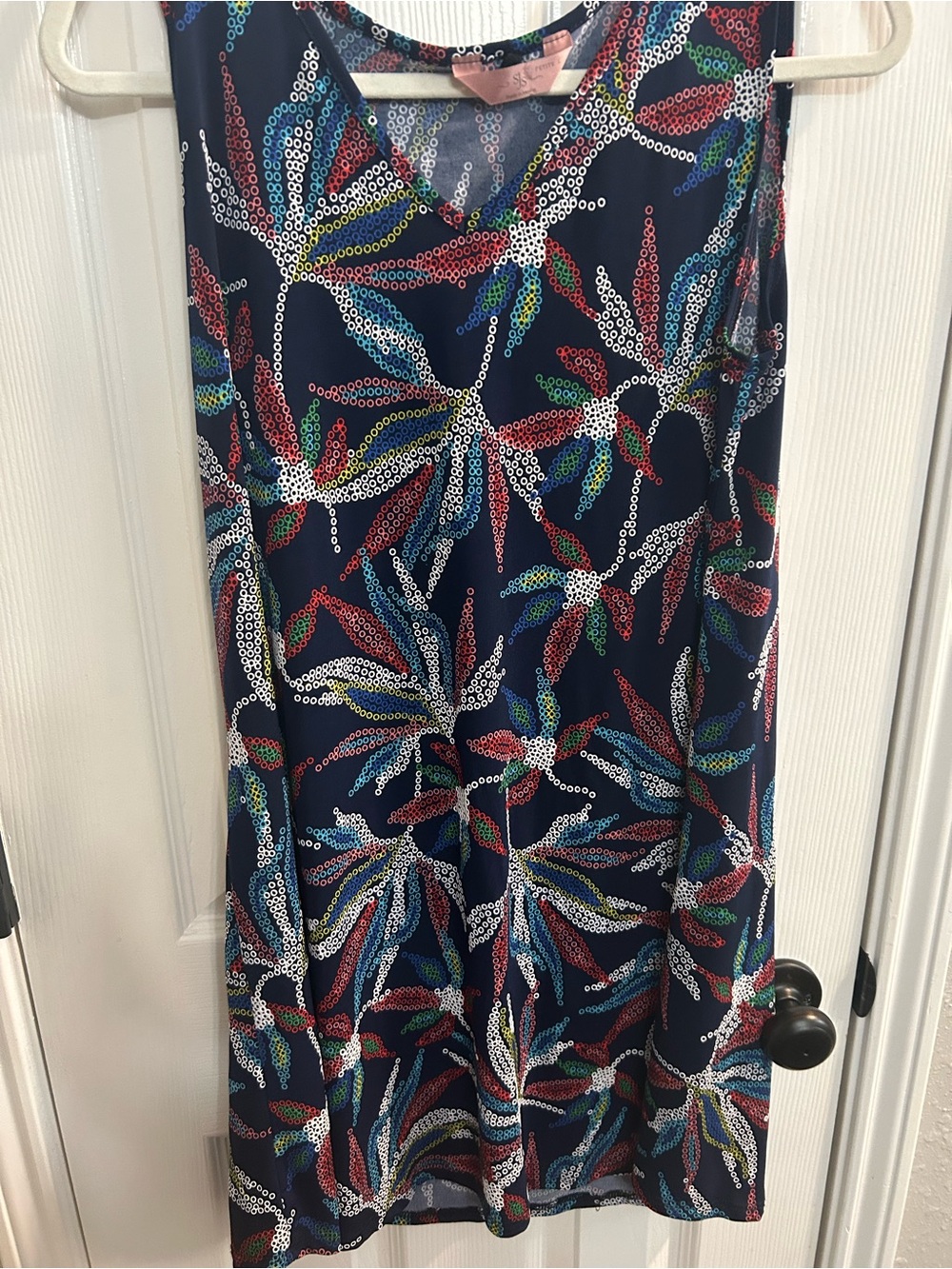 SJS petite large navy floral tropical sleeveless dress
